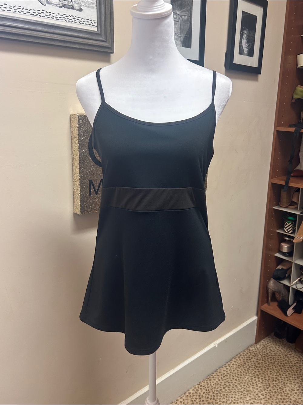 Michael Kors Sleek Black Spaghetti-Strap Camisole with Waist Panel